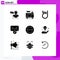 9 Universal Solid Glyphs Set for Web and Mobile Applications layout, write, accident, message, crypto currency