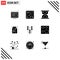 9 Universal Solid Glyphs Set for Web and Mobile Applications up, arrow, hourglass, pack, coffee