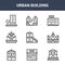 9 urban building icons pack. trendy urban building icons on white background. thin outline line icons such as house, circus,