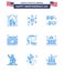 9 USA Blue Pack of Independence Day Signs and Symbols of day; calendar; police sign; american; decoration