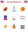 9 USA Flat Signs Independence Day Celebration Symbols of house; magic hat; america; hat; american