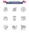 9 USA Line Signs Independence Day Celebration Symbols of heart; american; dollar; ring; wine glass