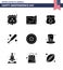 9 USA Solid Glyph Pack of Independence Day Signs and Symbols of independence day; holiday; sheild; hardball; baseball
