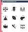 9 USA Solid Glyph Signs Independence Day Celebration Symbols of sports; ball; gate; tent; camp