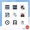 9 User Interface Filledline Flat Color Pack of modern Signs and Symbols of building, up, globe, arrow, design