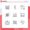 9 User Interface Outline Pack of modern Signs and Symbols of beverage, study, estate, research, atom