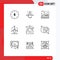 9 User Interface Outline Pack of modern Signs and Symbols of ghost, power, railroad, energy, turbine