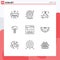 9 User Interface Outline Pack of modern Signs and Symbols of growth, business, marker, growth, hand