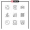 9 User Interface Outline Pack of modern Signs and Symbols of transport, rocket, baggage, launcher, portfolio