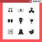 9 User Interface Solid Glyph Pack of modern Signs and Symbols of bathroom, forklift truck, clock, forklift, caterpillar vehicles