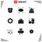 9 User Interface Solid Glyph Pack of modern Signs and Symbols of computer, wheel, mosque, setting, pray