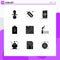9 User Interface Solid Glyph Pack of modern Signs and Symbols of email, charge, nutrition, battery, research