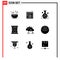 9 User Interface Solid Glyph Pack of modern Signs and Symbols of light, rain, scientific study of the origin of the earth, drop,