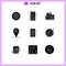 9 User Interface Solid Glyph Pack of modern Signs and Symbols of location, beach house, up, beach, product