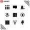 9 User Interface Solid Glyph Pack of modern Signs and Symbols of love, world wide, camera, hands, care