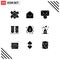 9 User Interface Solid Glyph Pack of modern Signs and Symbols of plant, thanks day, mail, laboratory test, chemical