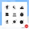 9 User Interface Solid Glyph Pack of modern Signs and Symbols of school, crypto, face, coin, system