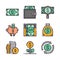 9 vector dollar icons set. Vector colors icons.