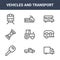 9 vehicles and transport icons pack. trendy vehicles and transport icons on white background. thin outline line icons such as