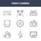 9 video camera icons pack. trendy video camera icons on white background. thin outline line icons such as tv monitor, photo camera