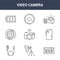 9 video camera icons pack. trendy video camera icons on white background. thin outline line icons such as vhs, mobile camera, rec