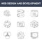 9 web design and development icons pack. trendy web design and development icons on white background. thin outline line icons such