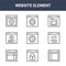 9 website element icons pack. trendy website element icons on white background. thin outline line icons such as browser, coding,
