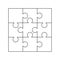 9 white puzzles pieces arranged in a square. Jigsaw Puzzle template ready for print. Cutting guidelines on white