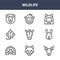 9 wildlife icons pack. trendy wildlife icons on white background. thin outline line icons such as deer, rabbit, monkey . wildlife