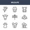 9 wildlife icons pack. trendy wildlife icons on white background. thin outline line icons such as mushroom, ladybug, crocodile .