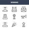 9 winning icons pack. trendy winning icons on white background. thin outline line icons such as award, trumpet, race . winning