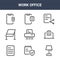 9 work office icons pack. trendy work office icons on white background. thin outline line icons such as lamp, laptop, notebook .