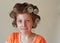 9 Year Old Girl\'s Hair in Curlers Humor Emotion