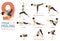 9 Yoga poses or asana posture for workout in filling energised concept. Women exercising for body stretching. Fitness infographic.