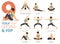 9 Yoga poses or asana posture for workout in Groins and Hip concept. Women exercising for body stretching. Fitness infographic.