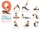 9 Yoga poses or asana posture for workout in Stress Relief concept. Women exercising for body stretching. Fitness infographic.