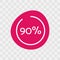 90 percent chart. Vector percentage infographics. Magenta isolated icon on transparent background. Sign for download, growth,