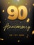 90 Years Anniversary Celebration event. Golden Vector birthday or wedding party congratulation anniversary 90th