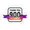 900 followers number with color bright ribbon isolated vector icon. Four hundred follower thank you