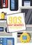 90s devices banner, poster vector illustration. Old technologies such as cassette, camera, floppy disk, mobile phone