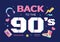 90s Retro Party Cartoon Background Illustration with Nineties Music, Sneakers, Radio, Dance Time and Tape Cassette in Trendy Style