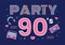 90s Retro Party Cartoon Background Illustration with Nineties Music, Sneakers, Radio, Dance Time and Tape Cassette in Trendy Style