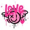 90s spray paint valentine's dat greeting card. Hand drawn graffiti texture style comic cupid emoji shape, heart and
