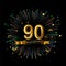 90th Anniversary celebration. Golden number 90th with sparkling confetti