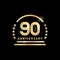 90th year anniversary golden emblem. Vector icon.