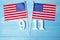 911 text and United States of America flag on wooden table background. Patriot Day, September, memorial and Never Forget concept