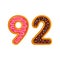 92 number sweet glazed doughnut vector illustration