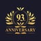 93rd Anniversary Design, luxurious golden color 93 years Anniversary logo.