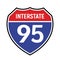 95 route sign icon. Vector road 95 highway interstate american freeway us california route symbol