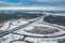 A1 motorway in Silesia in Poland in winter from a bird\'s eye view, the last communication junction in Poland in Gorzyczki